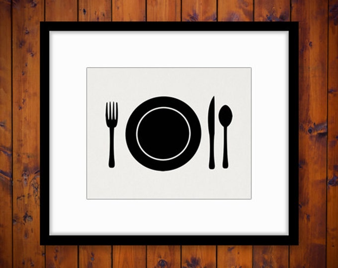 Printable Plate Setting Fork Knife Spoon Graphic Digital Download Food Image Vintage Kitchen Icon Clip Art Jpg Png Eps HQ 300dpi No.2059