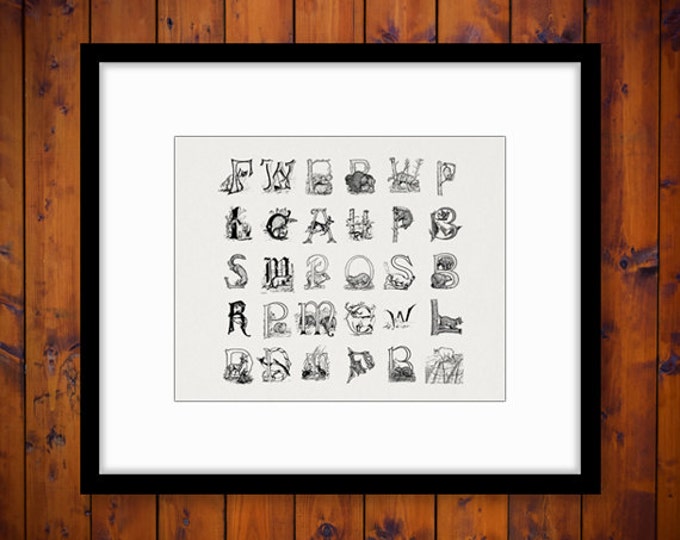 Animal Letters Digital Printable Download Alphabet Collage Sheet Image Graphic Antique Clip Art Jpg Png Eps HQ 300dpi No.994