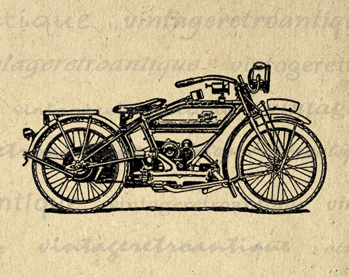 Printable Image Motorcycle Digital Graphic Illustrated Download Vintage Clip Art Jpg Png Eps HQ 300dpi No.3460
