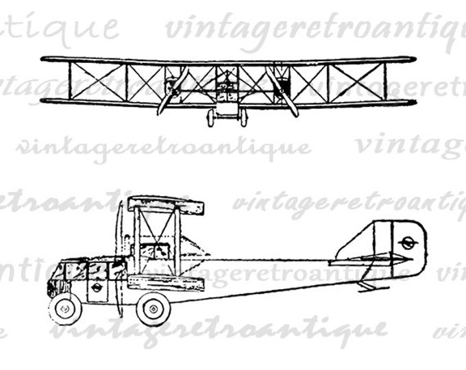 Digital Image Antique Airplane Printable Vintage Plane Download Illustrated Graphic Clip Art Jpg Png Eps HQ 300dpi No.1704