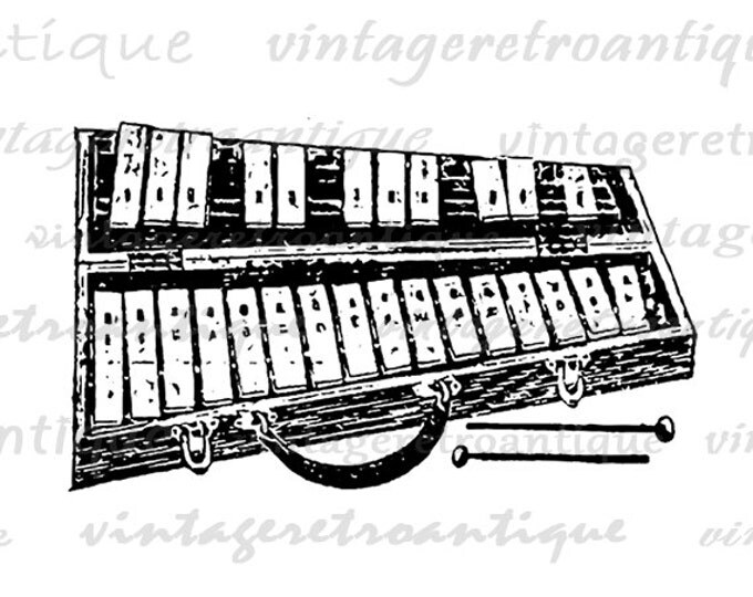 Digital Printable Xylophone Download Music Instrument Graphic Illustration Image Vintage Clip Art Jpg Png Eps HQ 300dpi No.1253