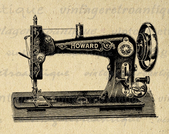 Antique Sewing Machine Printable Graphic Download Illustration Image Digital Vintage Clip Art Jpg Png Eps HQ 300dpi No.1422