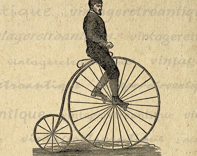 Antique Velocipede Bicycle Rider Digital Graphic Image Vintage High Wheel Bicycle Download Printable HQ 300dpi No.4242