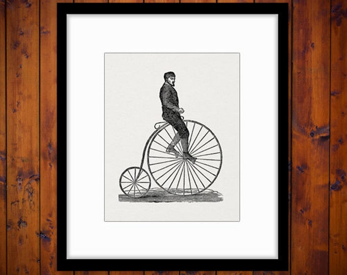 Antique Velocipede Bicycle Rider Digital Graphic Image Vintage High Wheel Bicycle Download Printable HQ 300dpi No.4242