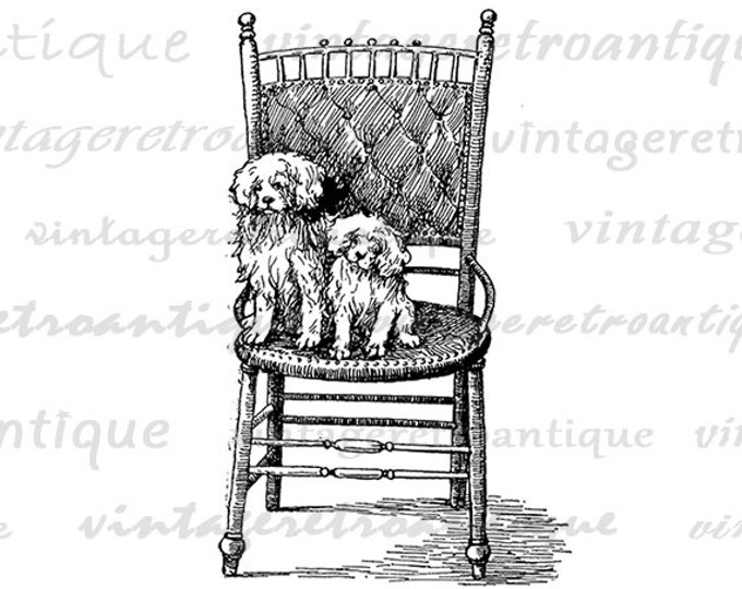 Printable Image Two Dogs on a Chair Digital Antique Graphic Download Vintage Clip Art Jpg Png Eps HQ 300dpi No.282