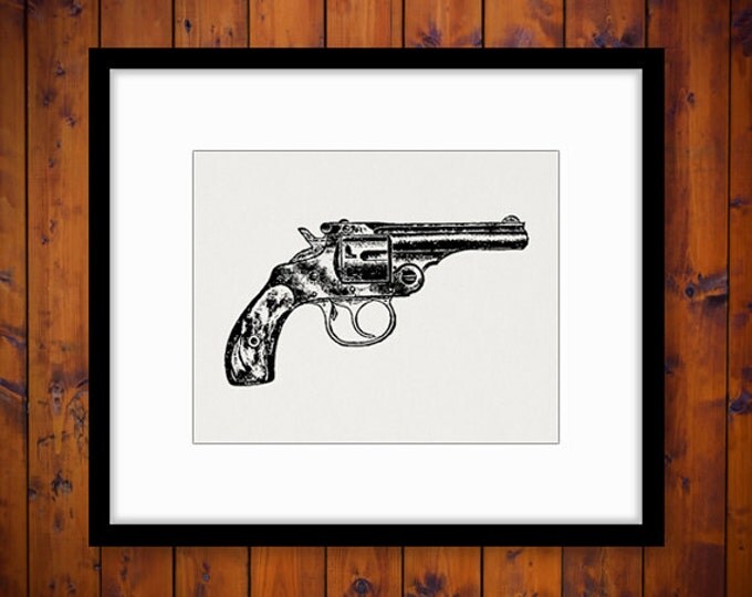 Printable Digital Antique Pistol Revolver Download Gun Illustration Graphic Image Vintage Clip Art Jpg Png Eps HQ 300dpi No.1677