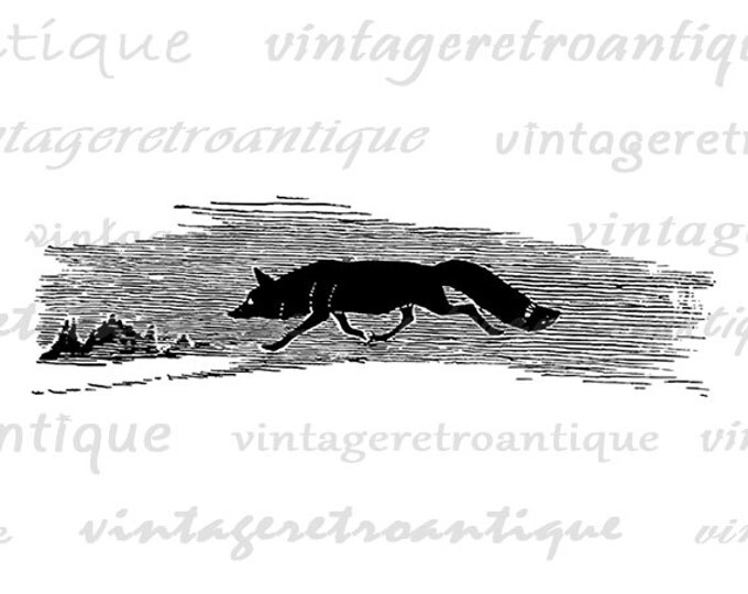 Digital Printable Sleek Fox Graphic Illustration Download Image Antique Clip Art Jpg Png Eps HQ 300dpi No.925