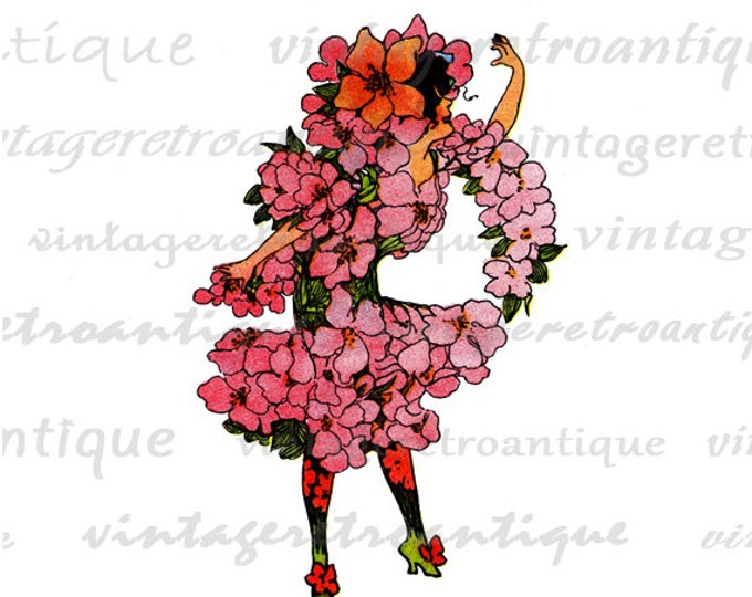 Digital Flower Children Apple Blossom Graphic Printable Image Download Vintage Clip Art HQ 300dpi No.071