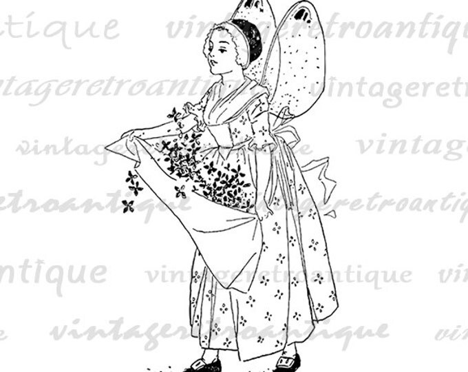 Printable Graphic Fairy Woman Download Digital Image Illustration Vintage Clip Art Jpg Png Eps HQ 300dpi No.2433