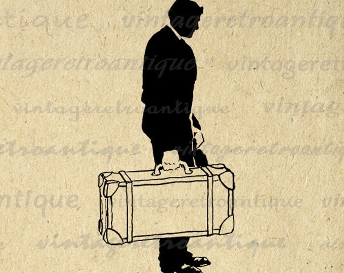 Vintage Man with Suitcase Digital Image Download Antique Traveler Graphic Printable Clip Art Jpg Png Eps HQ 300dpi No.4061