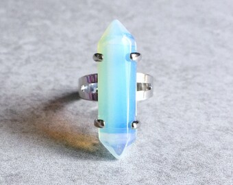 Opalite Crystal Ring - Terminated Point Stone, 30mm, Healing Crystals, Chakra Stones, Boho, Hippie, Bohemian, Reiki, Zen, Meditation Jewelry