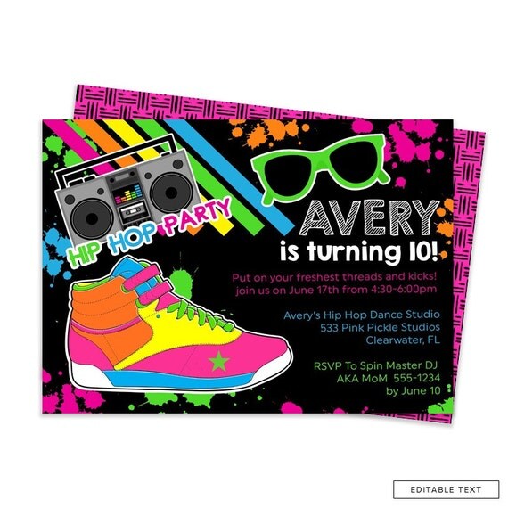 Hip Hop Dance Birthday Party Invitations 5