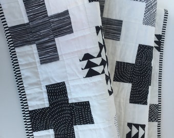Black and White Modern Plus Baby Quilt