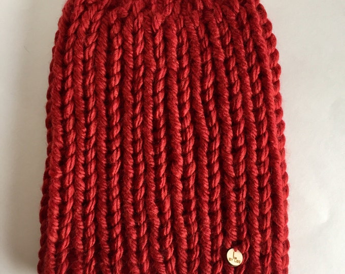 HOLIDAY SALE! Chunky Ribbed Men's Winter Beanie in Crimson Red, Snug Unisex Skull Cap, Bold and Cozy Gender Neutral Winter Wear Hat