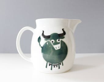 Arabia Finland Heluna Bull Pitcher Blue Kaj Franck Mid Century Modern Anja Juurikkala