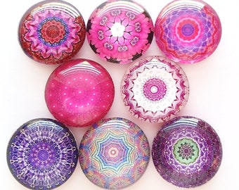 Mandala Magnets, Talavera Magnets, Refrigerator Magnets, Fridge Magnets, Decorative Mandala Magnets, Pinks Purples Mandala Magnets, Set of 8