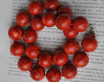 Vintage Sponge Coral Necklace - 1970s Round Red Coral Bead Necklace