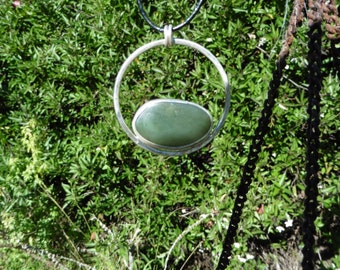 Big Sur Jade Necklace, California Jade Pendant, Sterling Silver Wire Bezel Set Jewelry /Jadite Pendant/ Good Luck Necklace / Ecochic