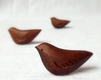 Three Carved Bird Buttons, Primitive Wood Button, Handmade Walnut Buttons Shank Style 3pce 1" or 25mm