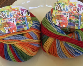 Adriafil KnitCol Yarn, Color 053 Kandinsky Phantasy, 2 Skeins, Self Striping, Self Patterning, Made in Italy, 100% Wool, Unused With Tags