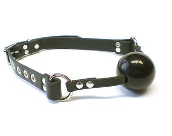 3/4" Chahin Bridle Leather Rubber Ball Gag - bdsm bondage accessory w/choice of black, hot pink or red ball!