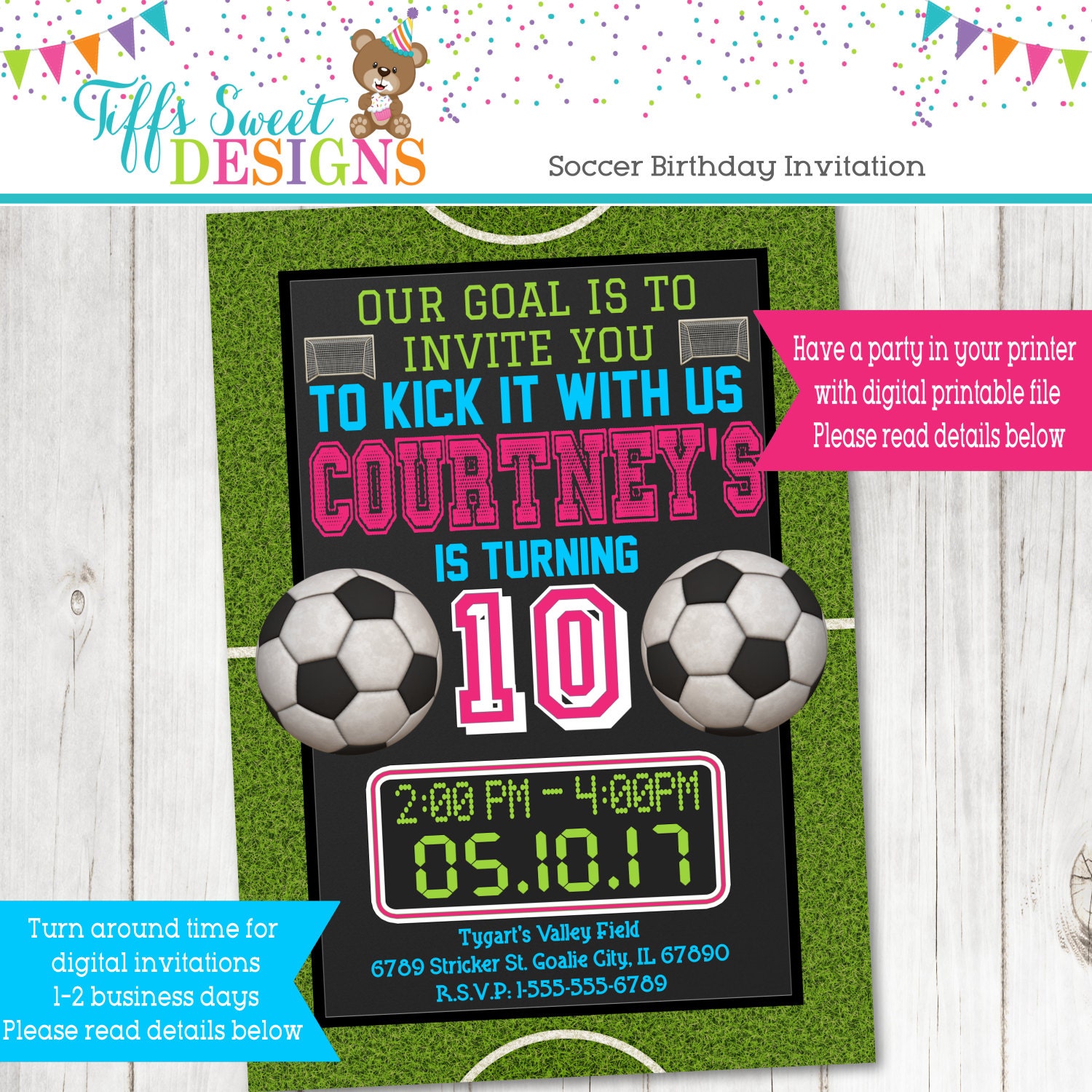 Girls Soccer Birthday Party Invitation Soccer Party Invite