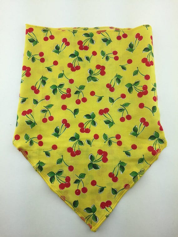 Cherry Baby: Yellow Cotton Bandana with Classic Red Cherry Print and Secret Pocket