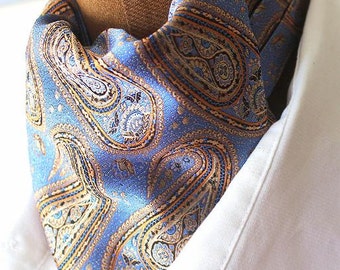 Ascot,men ascot,Ascot tie,light blue -yellow,Paisley