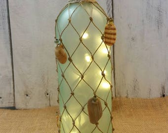 Beach themed wine bottle light, beach home decor, beach gift, mermaid decor