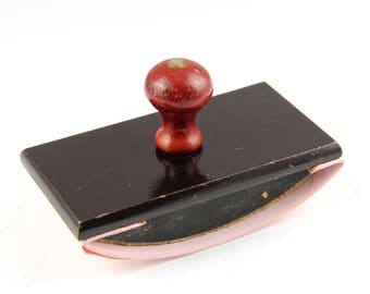 Vintage black rocking ink blotter. French wooden desk decoration, 1950s ink blotter