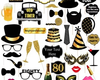 EDITABLE 80th Birthday Party Props, Printable Photo Booth Props INSTANT DOWNLOAD 80th Party Props, Eightieth Birthday, 80th Party Photobooth