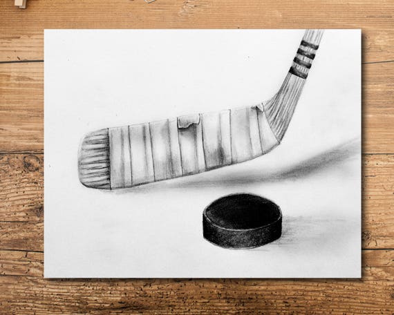 Wall26 – Slapshot – Hockey puck and stick – Sliding across the ice – Canvas Art Home Decor – 24×36 inches