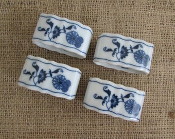 Blue Danube Napkin Rings, Four Blue Danube Blue Onion Napkin Rings, Vintage Blue Danube Napkin Rings, Napkin Rings, Blue Danube