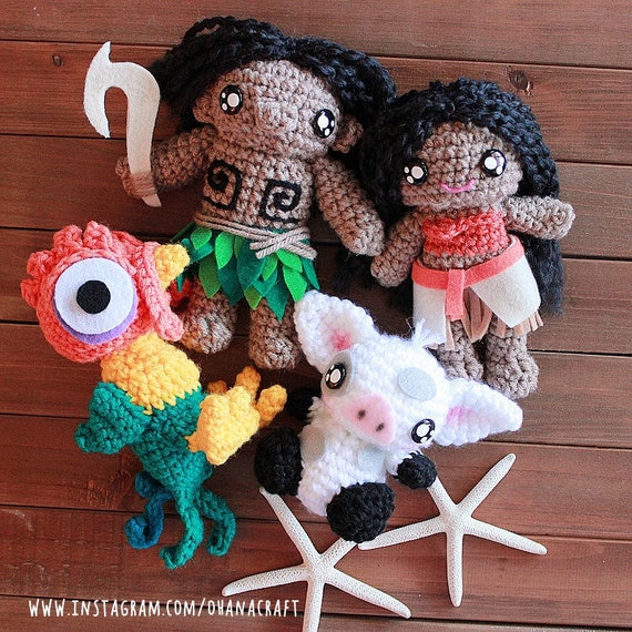 Moana inspired crochet doll-Moana Hei Hei and Pua Plushies