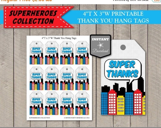 SALE INSTANT DOWNLOAD Superhero Thank You Hang Tags / Super Thanks / 4"Tx3"W / Superheroes Collection / Item #506