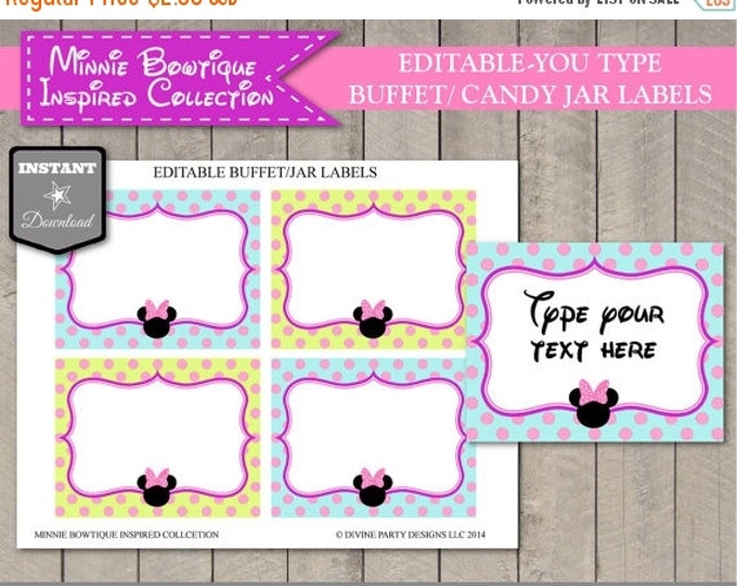 SALE INSTANT DOWNLOAD Printable Editable Mouse Bowtique Buffet or Jar Labels / You type text / Bowtique Collection / Item #2211