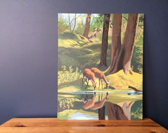 PBN Vintage Paint By Number of Deers in the Woods