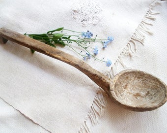 Primitive antique spoon Large wooden spoon Rustic kitchen decor Country table centerpiece Farmhouse table decor Weathered wood cabin decor