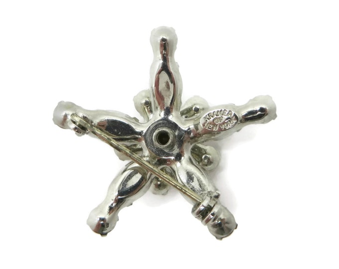 Kramer of New York Rhinestone Star Brooch, Vintage Snowflake Rhinestone Pin