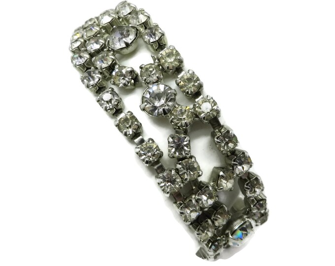 Signed KRAMER Rhinestone Bracelet | Vintage Multi-Row Crystal Rhinestone Link Bracelet | Bridal Jewelry