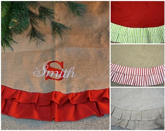 Personalized Burlap Tree Skirt, Burlap tree skirt, tree skirt, ruffle tree skirt, burlap skirt, personalized, monogram tree skirt