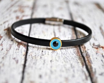 Evil eye leather bracelet | Armenian jewelry | evil eye bracelet | evil eye wristband | lederarmband | pulsera cuero | Horus eye bracelet