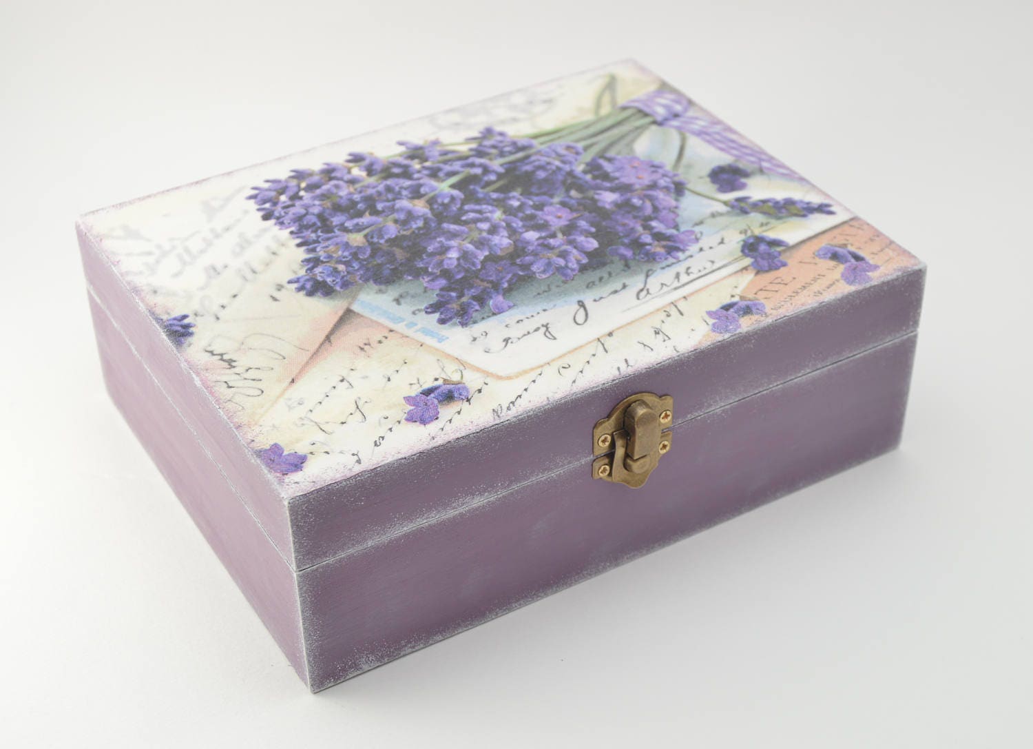 Decoupage tea box jewelry box wooden box tea box purple