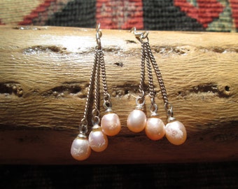 Pink Freshwater Pearls and Sterling Silver Dangle Earrings