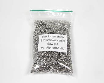 8.5x1.4mm, Stainless Steel Jump Rings, Saw Cut, Chainmaille Rings, Stainless Steel Jumprings, Chainmail Rings, Chain Maille Supplies