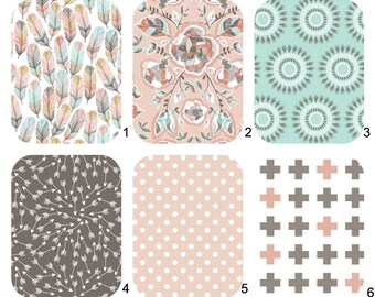 CRIB BEDDING Mint, Pink, Gold, Grey - Coyote - Crib Sheet, 4moms, Stokke, Mini Crib, Changing Cover, Crib Skirt, Boppy Cover by Hawthorne