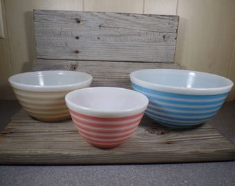1960s Set of 3 Rainbow Striped Pyrex Mixing Bowl Set Pyrex 401 402 403 Old Pyrex Pink Pyrex Pyrex Refrigerator Dishes Dining Serving Retro