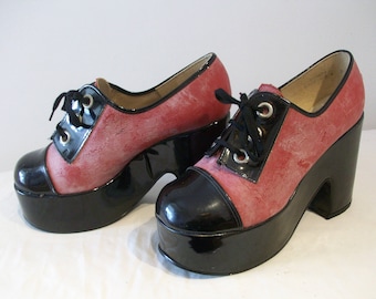 Outrageous 1970s two tone platform shaped wedges extreme look US 6 / UK 4 Wow!