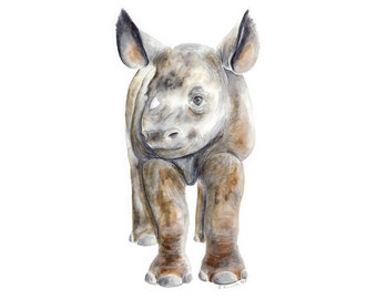 Rhino Art Print, Safari Nursery, Baby Rhino, Wall Decor, Baby Animal Print, Safari Animal Watercolor, Baby Girl, Boy, Neutral Baby Nursery