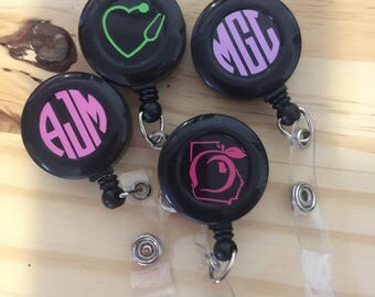 Monogram ID Badge Holder-Retractable Badge Cord-ID Badge Reel-ID Badge Holder-Nurse Badge Reel-Monogram Badge Reel-Badge Clip-Monogram Badge